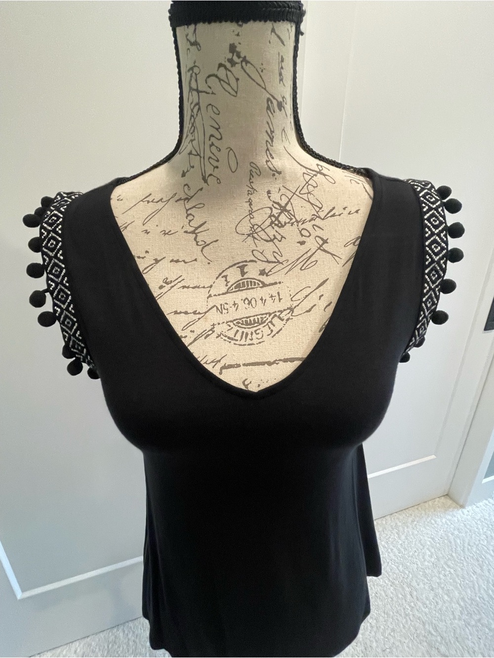 a new day Black V-Neck Tunic with Pom Sleeve Trim